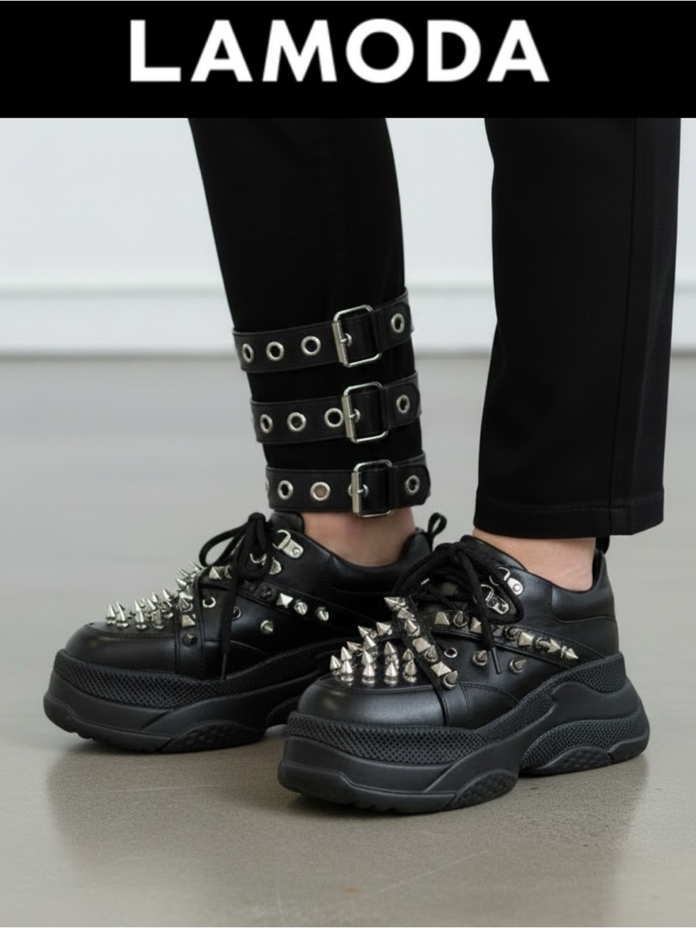 LAMODA BLACK STUDDED PLATFORM SNEAKERS PUNK GOTH CHUNKY SHOES SIZE EU 37/US 6